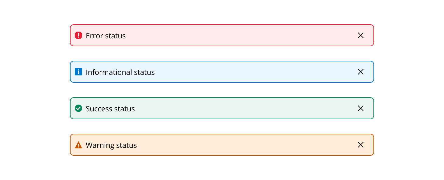 Example of Banner in all four statuses side-by-side